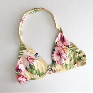 Yellow Tropical Floral Underwire Halter Bikini Top Coconut Girl